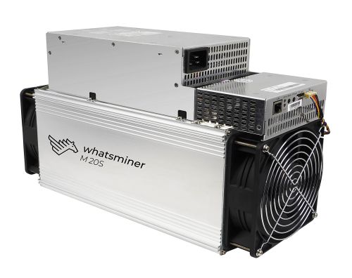 Whatsminer M20S, 70Th/s, 3360W, SHA-256 (BTC).